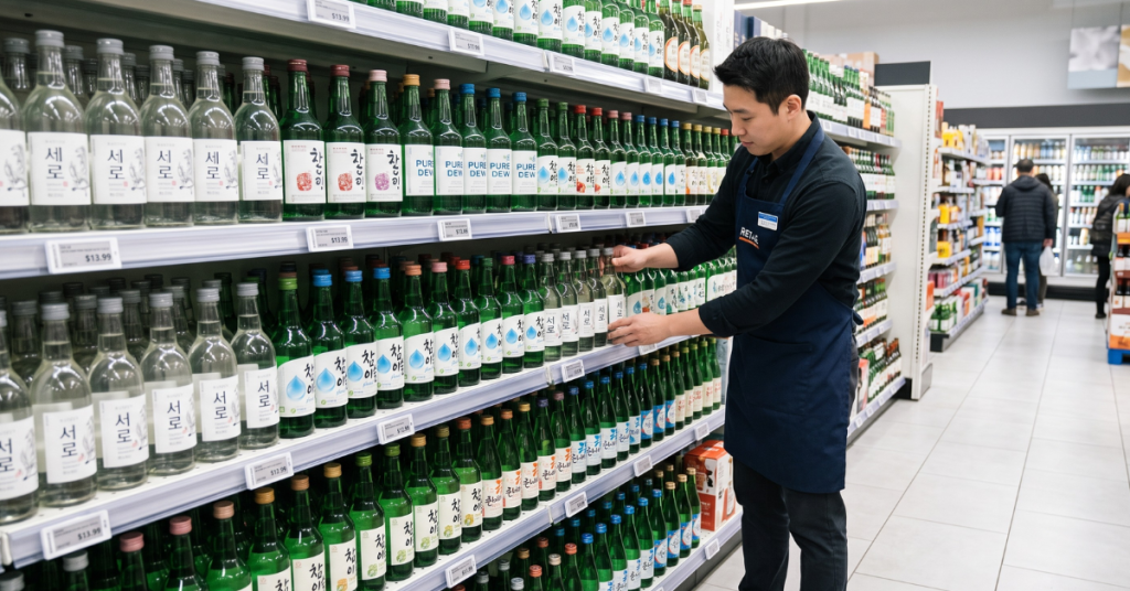 Soju bottles on a US retail shelf